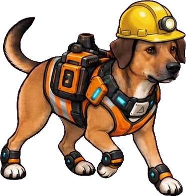 Graham, a tan dog in a hard hat